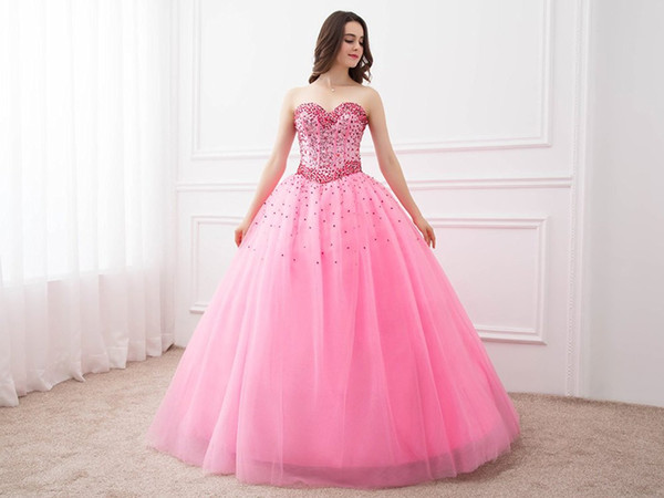 Ball Gown Prom Dresses Beads 2018 Formal Long Prom Dresses A Line Lace UP Sweetheart Tulle Party Gowns