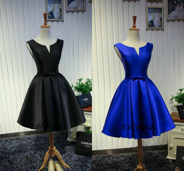 Black Homecoming Dresses Short Satin Simple Scoop Sleeveless Cheap Knee Length Girls Prom Dresses for Party Evening Gowns White