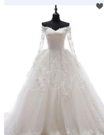 Off-The-Shoulder Long Sleeves Appliques Wedding Dress