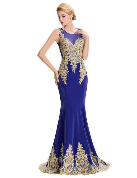 In Stock Jewel Mermaid Formal Evening Dresses Sheath Bodice with Hollow Appliqued Beading Prom Gown