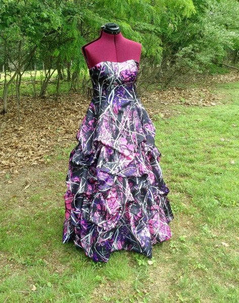 Muddy Girl Camo Prom Dresses Floor-length Formal Gown Sweatneckline Satin Wedding Dresses