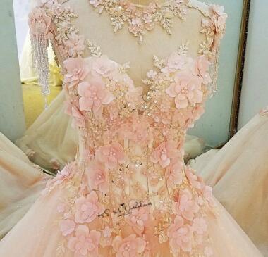 Diamond Tulle Vintage Wedding Dress Vestidos de Noivas Pearls Flowers Pink Bride Dresses Custom Made Princesa Wedding Gowns