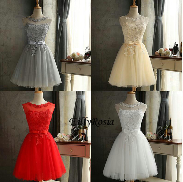 Short Homecoming Dresses for Girls Sheer Neck White Red Champagne Grey Knee Length Cheap Short Prom Dresses Party Cocktail Gowns 