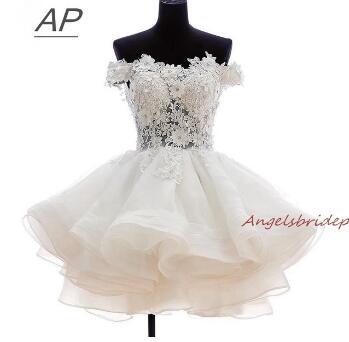 ANGELSBRIDEP Short Prom Dresses Vestido De Festa Fashional Off-Shoulder Applique Organza Special Occasion Party Ds