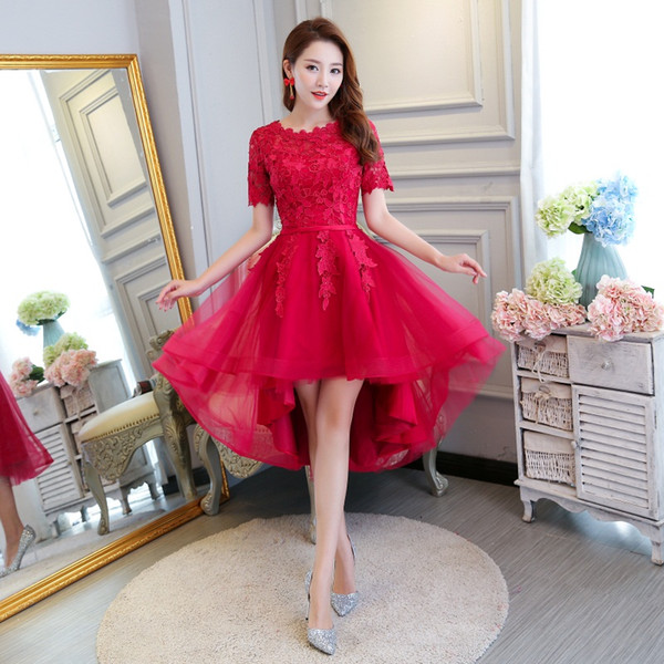 New Arrival Evening Dresses Short Sleeve Bride Gown Short Front Long Back Ball Prom Party Homecoming/Graduation Formal Dress