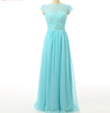 YQLNNE Blue Long Chiffon Bridesmaid Dresses Lace Floor Length Wedding Party Dress