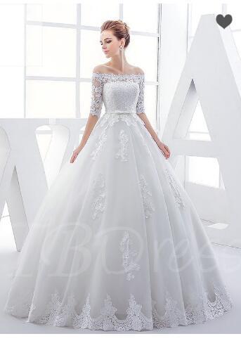 Off-The-Shoulder Half Sleeve Appliques Wedding Dress