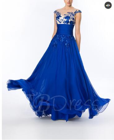 A-Line Jewel Neck Appliques Evening Dress