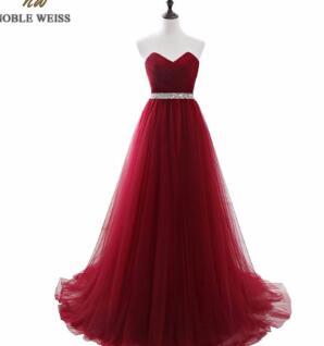 NOBLE WEISS Dark Red Evening Dresses Net Pleat Beading Custom Made Lace-up Back Prom Party Gown With Court Train