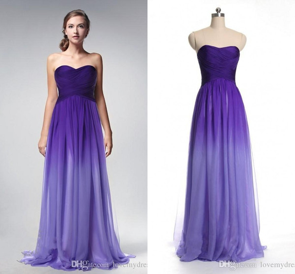 Actual Photo Prom Dresses Gradient Ombre Backless Purple Chiffon Long Cheap Women Evening Formal Purple Gown Pleated Bridesmaid Dress