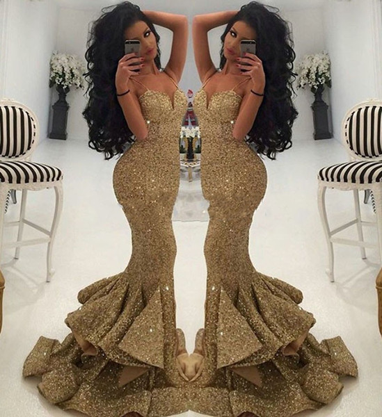 Hot Sale Romantic Style Paghetti Sweetheart Mermaid Evening Long Dresses With Pleats Prom Gowns