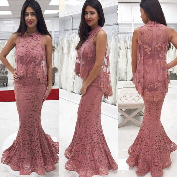 New high low mermaid lace long elegant evening dresses with wraps zipper back applique sleeveless prom gowns