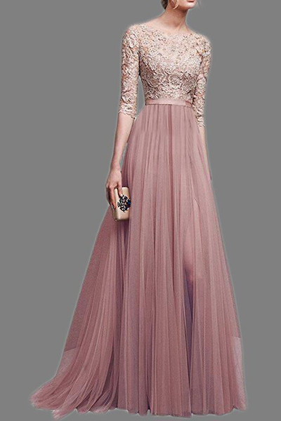 Real Pictures Blush Pink Long Evening Dresses V Neck Beaded Lace Appliqued Chiffon Cheap Bridesmaid Party Prom Gowns