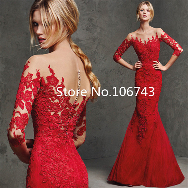 in stock Cheap Vestido Elegant Mermaid lace Prom dresses Trumpet Evening Gown hot charming evening Gowns Custom Made HH11