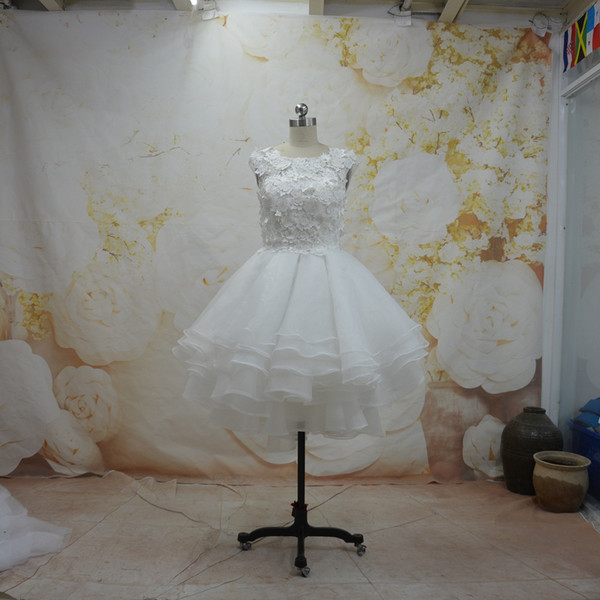 Real Photos Short Ivory In Stock Wedding Dresses US Size 4 Cheap Wedding Dress Bridal Gowns 2017 with Lace Appliqued Customized