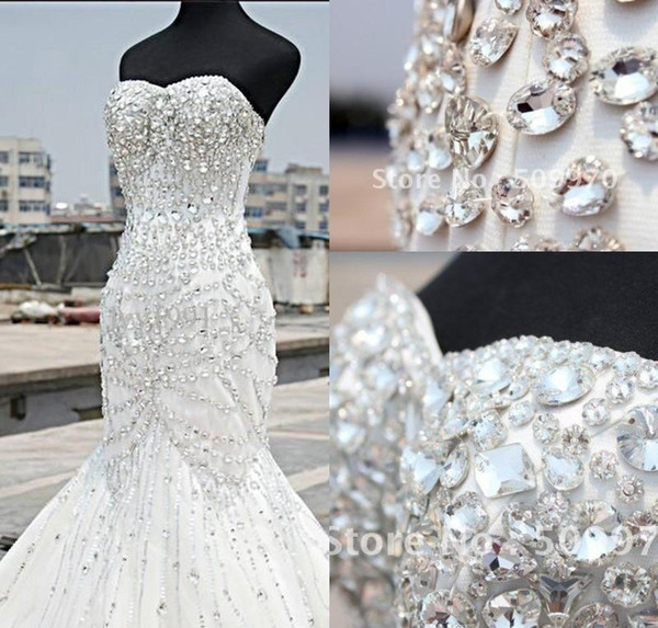 Cheap Mermaid Tulle Beaded Sexy Wedding Dresses Bride Gowns Party Wedding Gowns