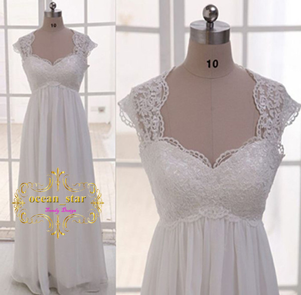 In stock Beach Wedding Dresses Empire Sweetheart Neck Chiffon with Appliques Cap Sleeves Lace-up Back Vintage 2017 Bridal Gowns
