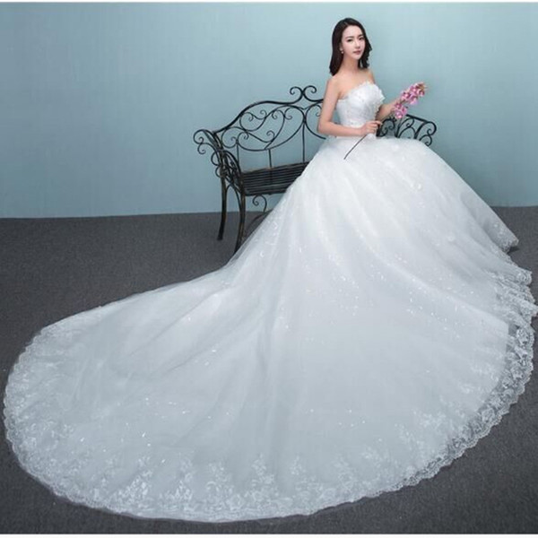 New arrival new bride wedding dress trailing big yards lace strapless skeeveless dresses factory price wholesale