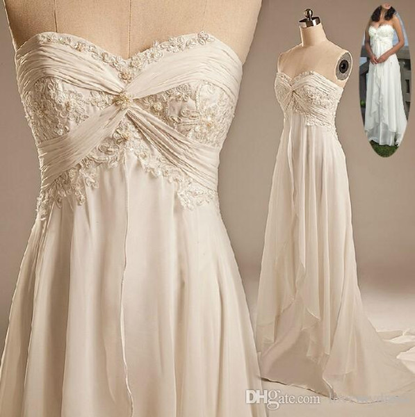 Beach Wedding Bride Dresses Sexy Empire Sweetheart Ruffles Appliques Chiffon Low Price Hot Sale Summer Casual Bridal Wedding Gowns