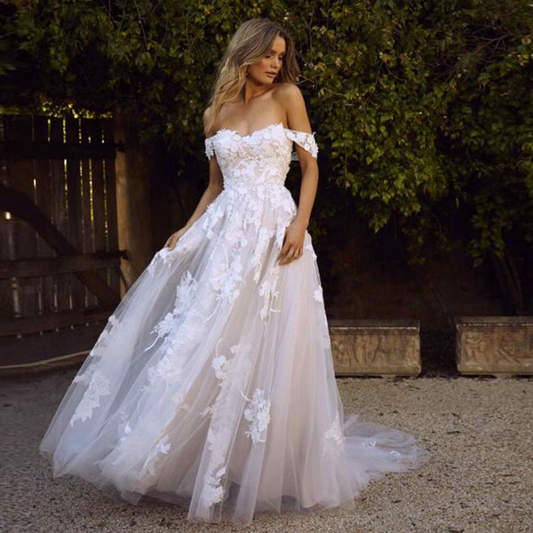 Lace Wedding Dresses Off the Shoulder Appliques A Line Bride Dress Princess Wedding Gown robe de mariee