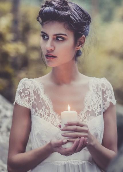 Laure de Sagazan Vintage Wedding Dresses V Neck Boho Chiffon Lace Beach Wedding Dress Elegant Bridal Gowns