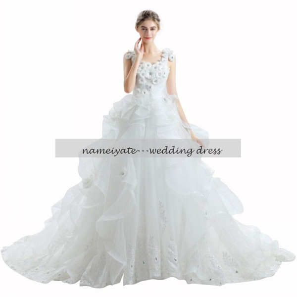 New A-Line V-neck Cathedral Train Lace Tulle Wedding Dress with Beading Vestido De Noiva Bridal Gowns Dress of Bride Plus Size