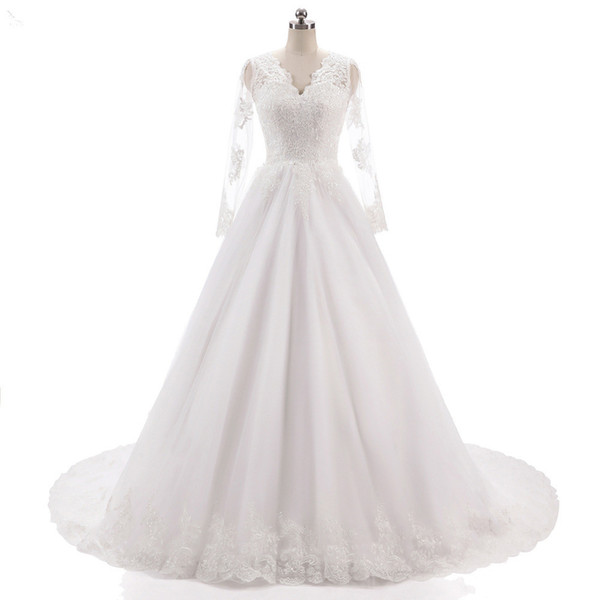 YD922 New Arrival Long Sleeve Wedding Dresses Sheer Tulle Back Sexy Bride Dresses Wedding Gowns Cheap Bridesmaid Dresses