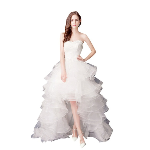 Cheap Hight Low bride royal princess Lace Front Short Long Back train formal dress quality growns