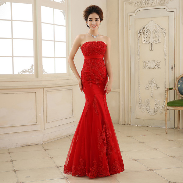 2016 New Forever Layered Mermaid Women's Wedding Dress Sleeveless Lace Wedding Dress Evening Dress Luxury Red