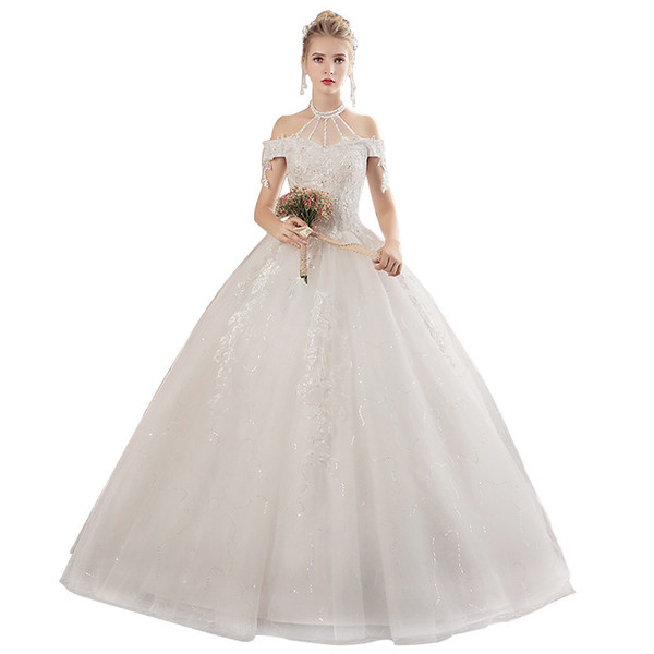 high quality modest glamorous bridal simple wed dress vintage lace unique halter wed gown dress trumpet