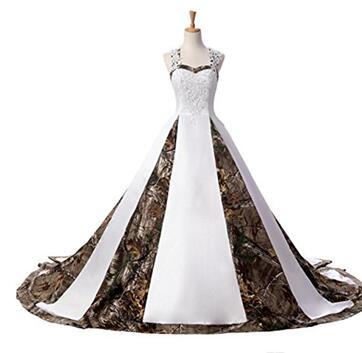Hot Sale In Stock Camouflage Wedding Dresses Beads Lace Up Camo Wedding Party Dress Bridal Gowns 2-16 Q02