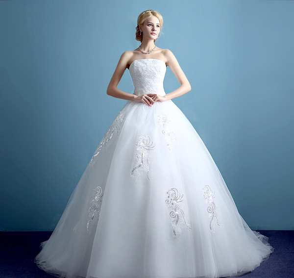Wedding dress bride new long tail wedding dress chest size slim lace wedding tail custom Strapless without sleeve