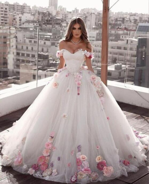 Gorgeous Summer Beach Boho Wedding Dresses Amazing hand flowers Illusion Bodice Ball gown Bridal Gowns