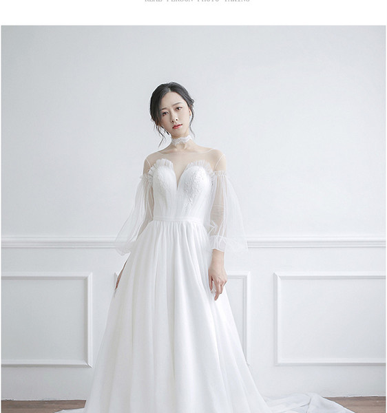 Sen light wedding dress new bride small trailing princess dream simple super fairy was thin out the door travel brigade winter