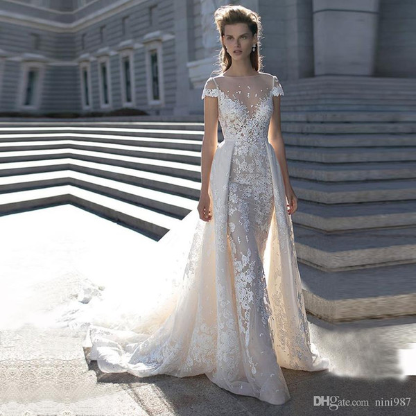 Lihi Hod Wedding Dresses 2017 Two Pieces Sweetheart Sleeveless Low Back Pearls Beading Lace Chiffon Beach Boho Bohemian Wedding Gowns