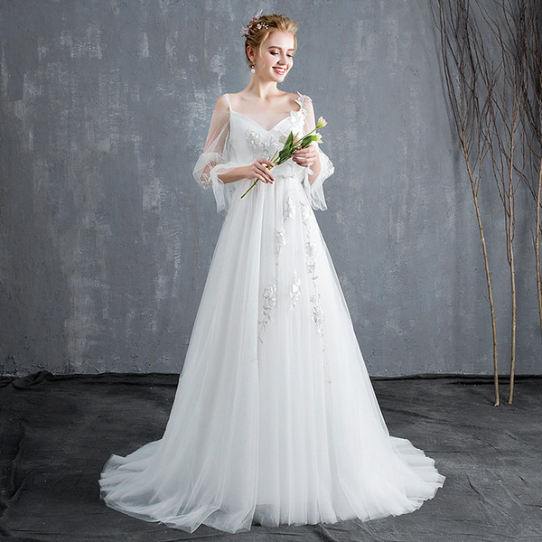 Fairy Half Sleeve Bohemian Wedding Dresses Cheap Beach Elegant Bridal gowns Sheer Lace Appliques Floor Length Instock 