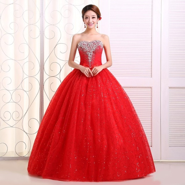 Real photo Customized 2018 Korean Style Sweet Romantic Classic Lace Red Princess Wedding Dress Strapless Mariage Wedding Gown