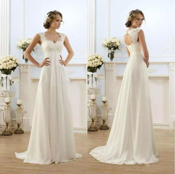 Hot Sale 48-hour A Line Wedding Dresses Empire Waist Lace Capped Maternity Bridal Wedding Gowns