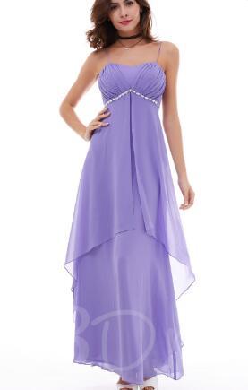 zzxSpaghetti Straps Empire Waist Beaded Chiffon Evening Dress