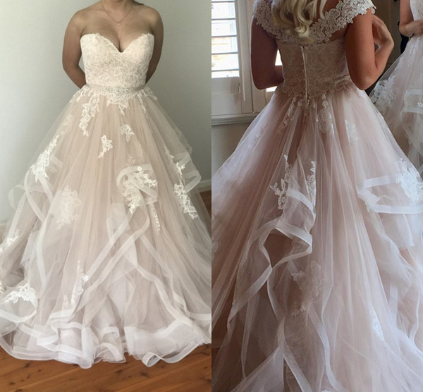 Ruffles robe de mariee Ball Gown Wedding Bridal Dress Sweetheart Neckline Zipper Back with Beaded Belt Custom Made
