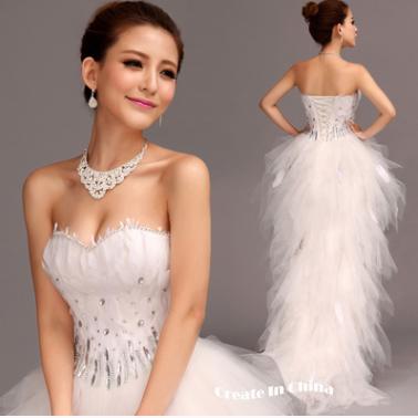 2016 new arrival cheap Wedding Dress Short Front Long Feather Wedding Dresses Plus Size Wedding Dresses Vestido de Noiva Curto