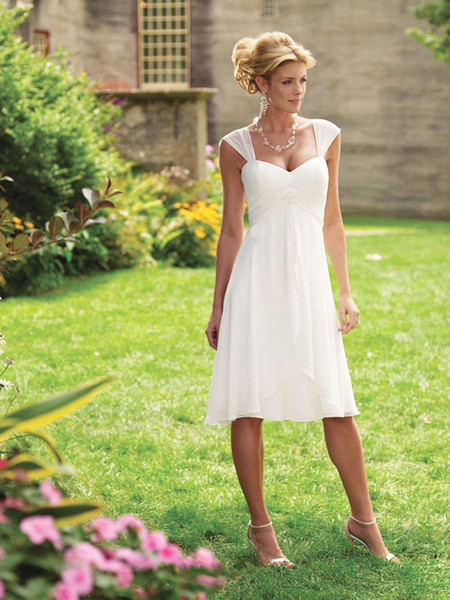 Knee length chiffon simple short wedding dresses cheap off shoulder zipper back empire waist bridal gowns cheap Beach Wedding Dresses