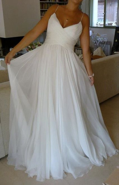 New Arrival Spaghetti Straps 30D Chiffon Beach Wedding Dresses Bridal Gowns for Wedding Party In Stock