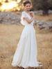 Cheap Summer Boho Wedding Dresses Backless Chiffon A Line Cap Sleeve V Neck Appliques Long Bohemian Bridal Gowns BC1905