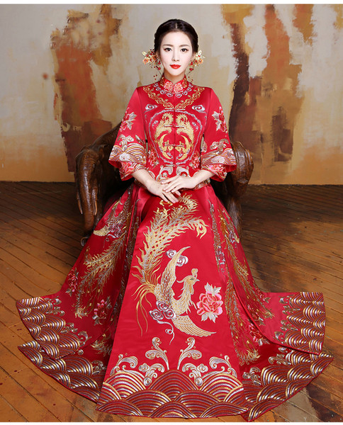 XiuHe suit the new 2017 prospective Chinese cheongsam cultivate one's morality dress costume a toast to the bride dress longfeng binding