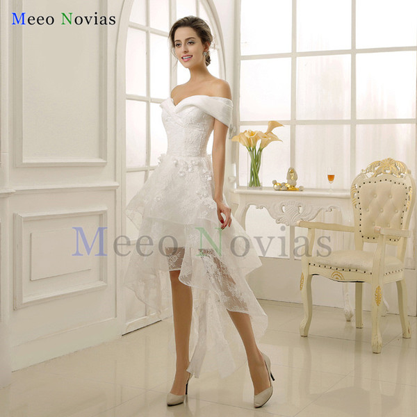 100% Real Photo Short Front Long Back White/Ivory Knee Length Wedding Party Dresses In Stock New Arrival Bride Gown