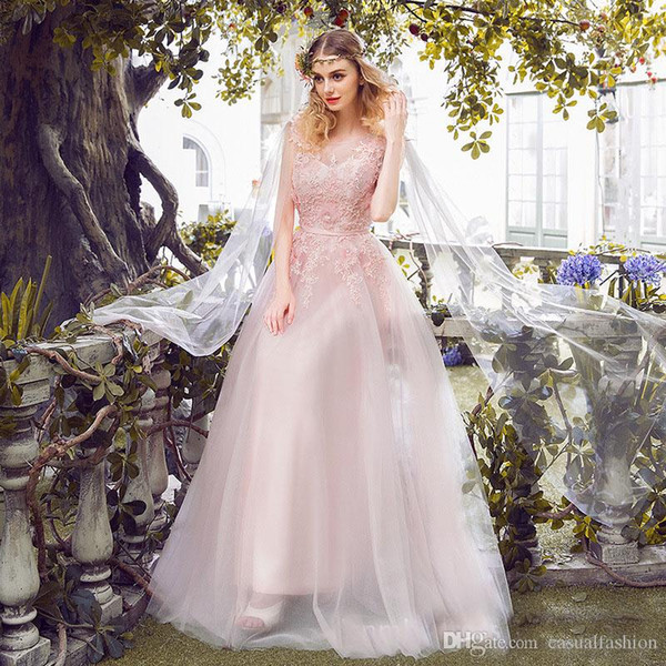 Top Quality Bohemia Lace Pink Wedding Dresses Sexy Backless Fashion Brand Evening Dress Sleeveless A Line Wedding