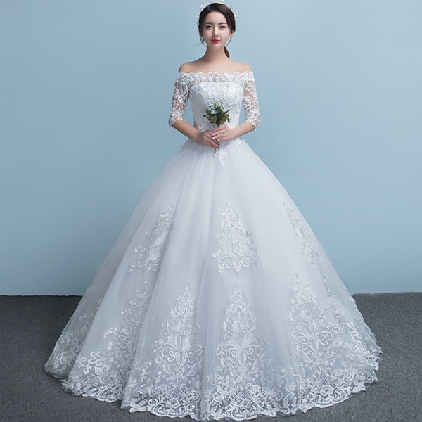 A-Line Elegant Strapless Wedding Dresses Half Sleeves Bridal Gowns Slim Lace Appliqued vestidos de novia