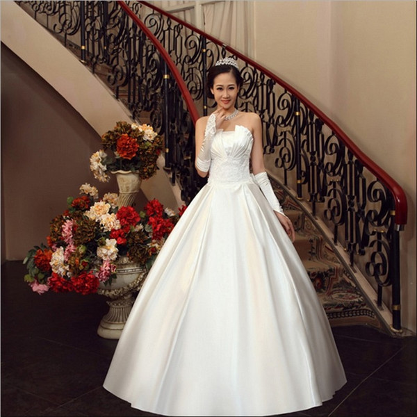 Brand New Satin Wedding Dresses with Bow White/Ivory Ball Gown Romantic Princess Formal Dress Elegant Hot Sale Bridal Gown