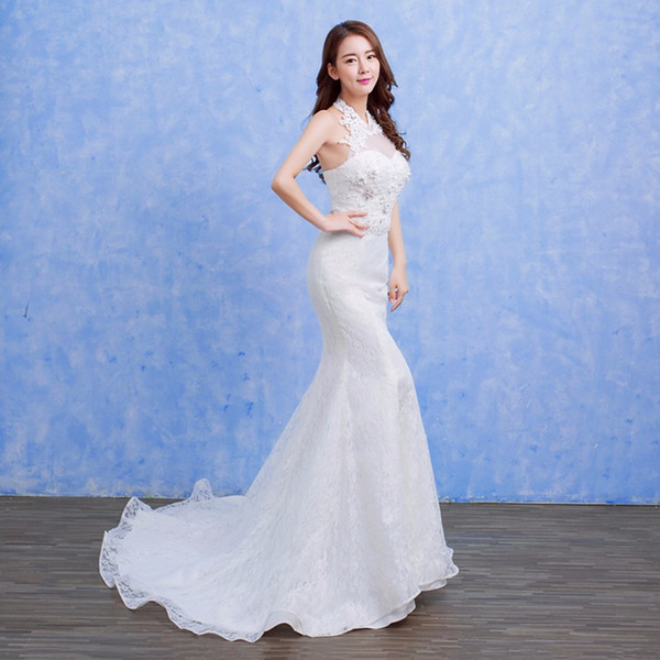 2017 New Bride Wedding Fashion Lace Fish tail dress slim and small tail wedding dress